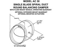 AC-30 - 10" Single Blade Spiral Duct Round Balancing Damper (Model #AC3010)